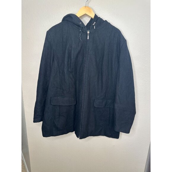 Giacca Women’s Hooded Black Wool Blend Zip-Up Coat 1X Warm Stylish Jacket - Picture 2 of 8